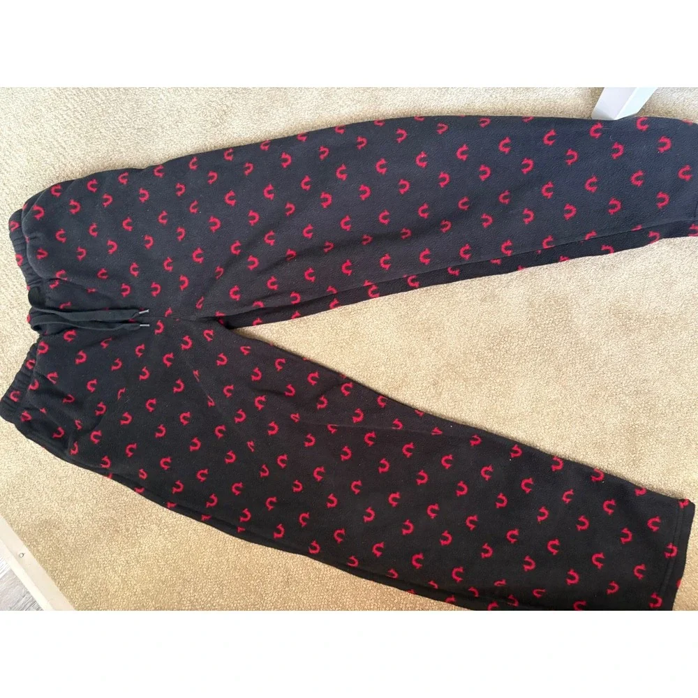 True Religion Mens Fleece Lounge Pants Black Red Horseshoe Logo Small PJ Bottoms